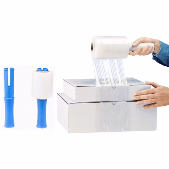 손잡이가 있는 고품질 팩 투명 LLDPE 랩 핸드 미니 35mm 스트레치 필름